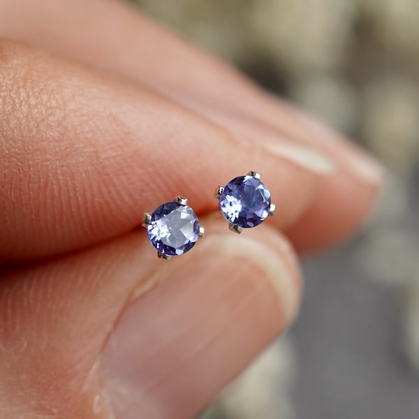 Natural Tanzanite 14k Gold Filled Tiny or 925 Sterling Silver 3mm Round Small Stud Earrings Gift