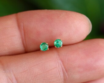 14k Gold Filled Tiny 3mm Round Natural Zambian Emerald Stud