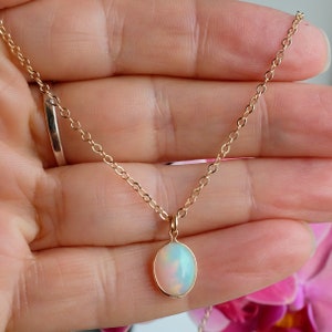 Natural Ethiopian Welo Opal 14k Gold Filled 8 x 10mm Pendant Necklace Gift Boxed Jewellery