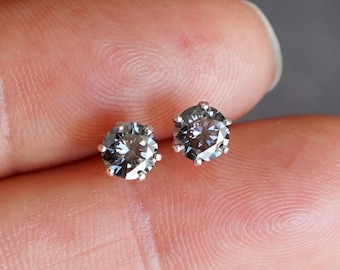 Grey Moissanite Sterling Silver Stud Earrings - Gift Boxed