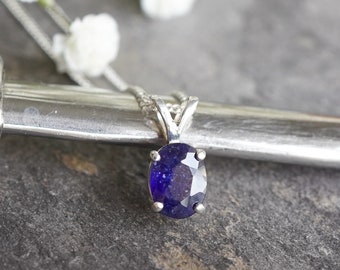 Natural Blue Sapphire 925 Sterling Silver Pendant Necklace Gift Boxed