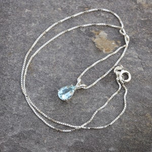Natural Aquamarine 925 Sterling Silver Pear shaped Pendant Necklace Gemstone Jewellery Gift Boxed Aquamarine Necklace image 4