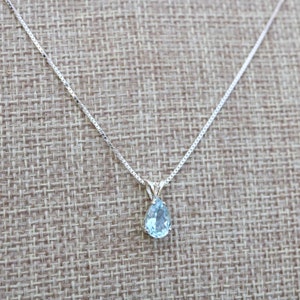 Natural Aquamarine 925 Sterling Silver Pear shaped Pendant Necklace Gemstone Jewellery Gift Boxed Aquamarine Necklace image 2
