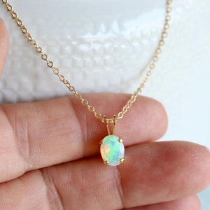 Natural Ethiopian Welo Opal 14k Gold Filled 8 x 6 mm Pendant Necklace Gift Boxed