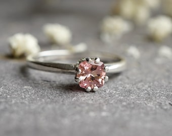 Salmon Pink Tourmaline 925 Sterling Silver Square Cushion Cut Solitaire Ring UK Size M-US 6.5