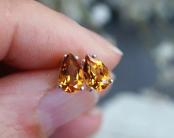 Citrine Pear 925 Sterling Silver Stud Earrings Gift Boxed Gift for Her