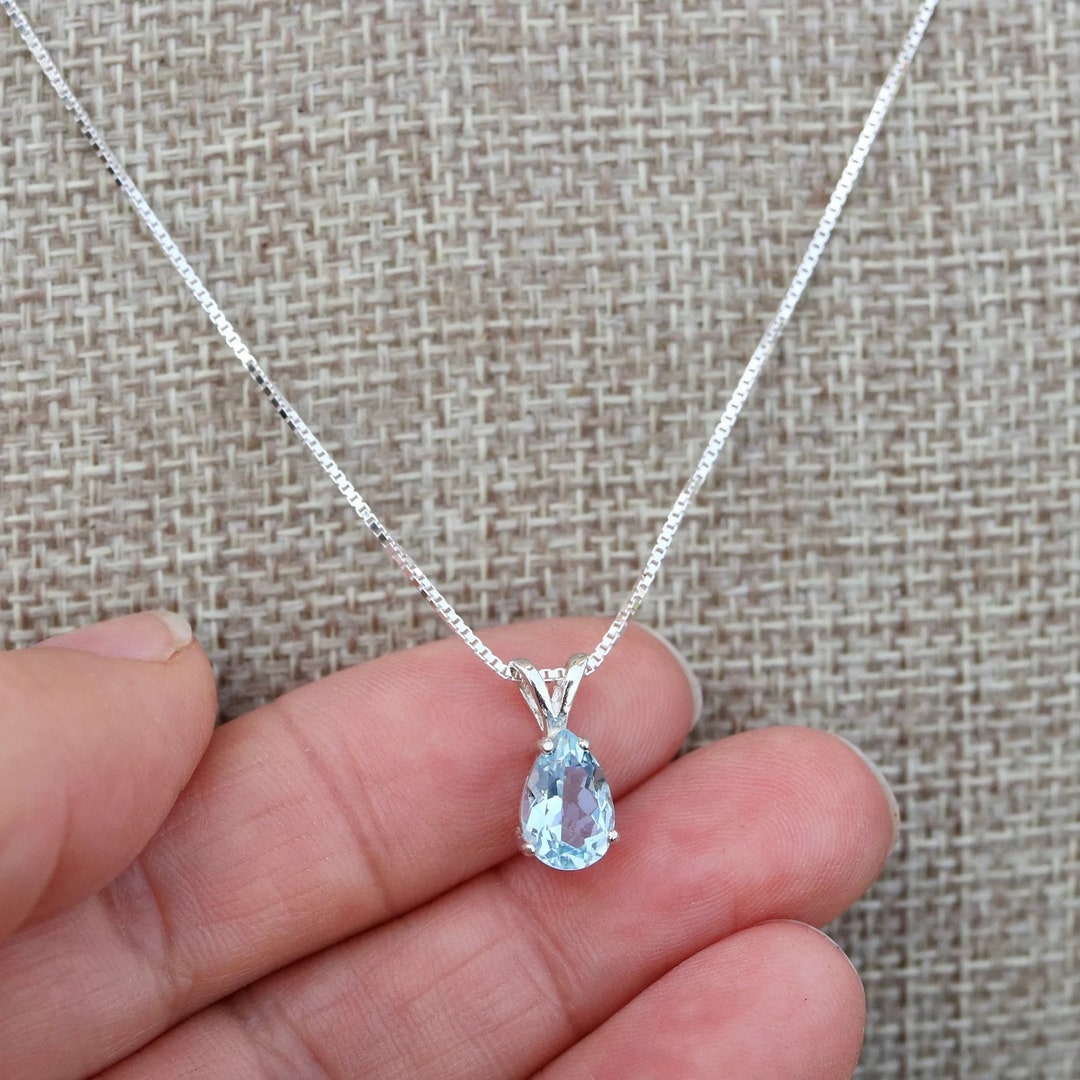 Natural Aquamarine 925 Sterling Silver Pear Shaped Pendant