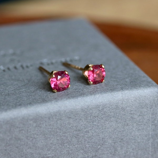 4mm Round Faceted Rhodolite Garnet Sterling Silver or 14k Gold Filled Stud Earrings Gift Boxed