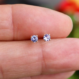 Natural Tanzanite 14k Gold Filled Tiny or 925 Sterling Silver 3mm Round Small Stud Earrings Gift