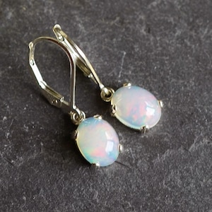 925 Sterling Silver Natural Ethiopian Welo Opal Lever Back Drop Earrings 7 x 9mm Opal Gift Boxed