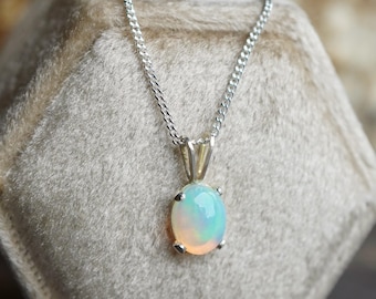 Dainty Ethiopian Opal Pendant Necklace: 925 Sterling Silver Jewelry Gift