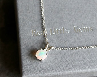 Dainty Faceted Natural Ethiopian Opal 925 Sterling Silver 6mm Round Pendant Necklace Gift Boxed Gift for Her