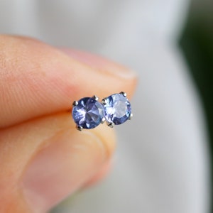 Natural Tanzanite 925 Sterling Silver or 14k Gold Filled 4mm Round Small Stud Earrings Gift Boxed