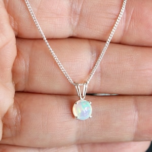 Ethiopian Welo Opal 6mm Round 925 Sterling Silver Pendant Necklace Layering Jewellery Gift Natural Opal Genuine Opal