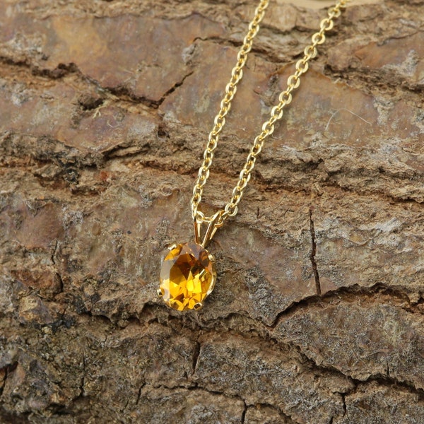 Natural Citrine Oval 14k Gold Filled Pendant Necklace Chain Gift Boxed Gift for Her Madeira Citrine