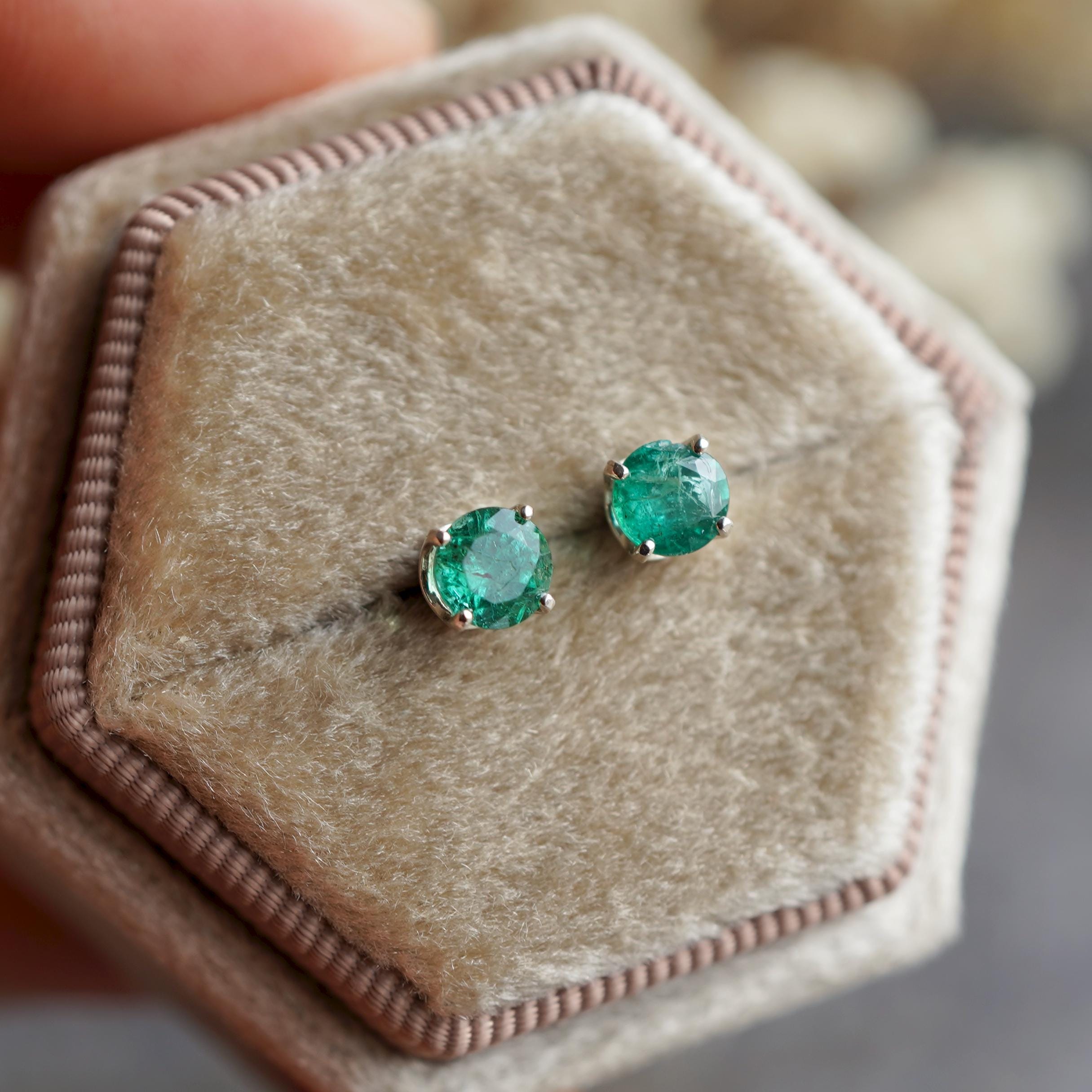 5*3MM Natural Emerald Earrings 925 Silver Stud Earring For