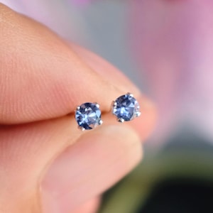 Tiny Dainty Natural Blue Sapphire 925 Sterling Silver Round Stud Earrings 3mm Gift Boxed