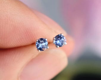 Tiny Dainty Natural Blue Sapphire 925 Sterling Silver Round Stud Earrings 3mm Gift Boxed