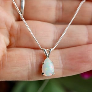 Natural Ethiopian Opal Pear Teardrop 925 Sterling Silver Pendant Necklace Gift Boxed