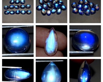 Amazing Blue Flash Rainbow Moonstone Cabochon RM184 11 Cts Fancy Shape 21x12 mm Natural White Rainbow Moonstone Gemstone jewelry Use