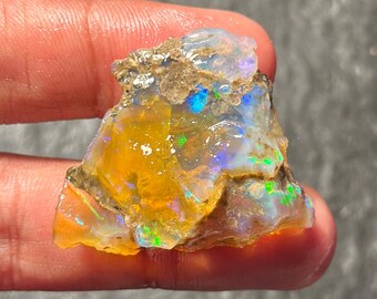 Stunning 50 Ct Ethiopian Rough Opal 35x30x13 MM Vibrant Multi Fire Oil Raw Welo Opal Crystal, Natural Healing Stones & Minerals Specimen