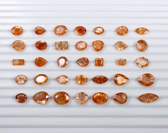 AAA Sunstone Gemstone Lot, Orange Step Cut Faceted Crystals