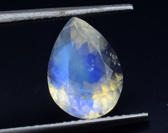 AAA Rainbow Moonstone: Pear Shape Faceted Loose Gemstone