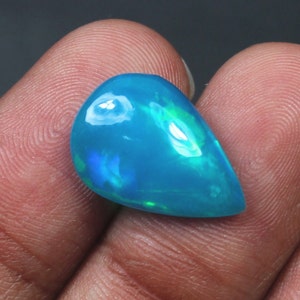Blue Dyed Opal Cabs Fire Opal Pear Shape 3.40 Carat Play Of Color Opal Natural Opal Gemstone Cabochon October Birthstone 17x12x4.5 MM