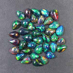 Natural Opal Ethiopian Black Opal Cabochon Fire Play Opal Calibrated Pear Shape Welo Opal Colorful Opal Use Jewelry Making Gemstone