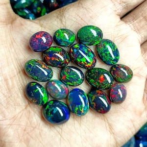 Black Opal Ethiopian Black Opal Cabochon Fire Opal Calibrated Oval Shape Welo Opal Colorful Opal Loose Gemstone Opal Jewelry Making