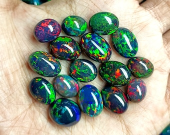 Ethiopian Black Opal Cabochon, Oval Welo Opal Gemstone