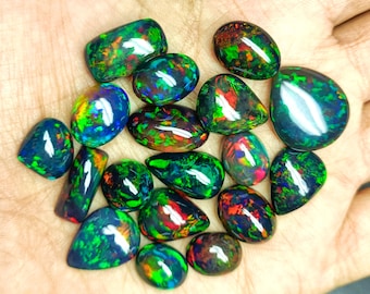 Ethiopian Black Opal Cabochon: AAA Fire Play Loose Opal Stone Lot
