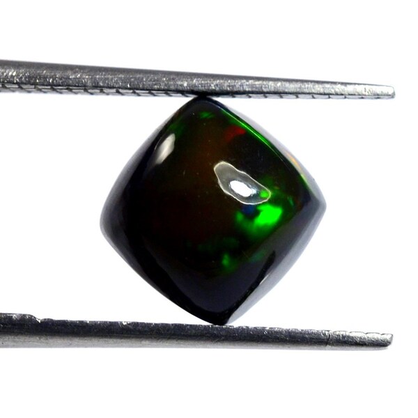 Opale noire d'Éthiopie de qualité AAA, opale multicolore, forme coussin, 2,9 cts, 9 x 9 x 6 mm, cabochon d'opale calibré, opale teintée