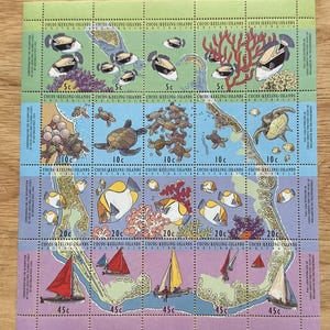 Unsued Australian Stamps, Cocos (Keeling) Islands, Mixed Value Minisheet, 1994 Cocos Map
