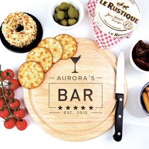 5 Star Home Bar Sign Personalised Wooden Chopping / Cutting / Serving Board Custom Cocktail Drinks  Server - Housewarming, Christmas Gift