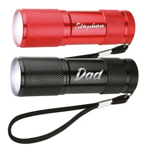 Personalised Hand Torch 6 LED Battery Flashlight, Camping Torch, Garden Torch Customise with Any Name or Text Father&#39;s Day Gift