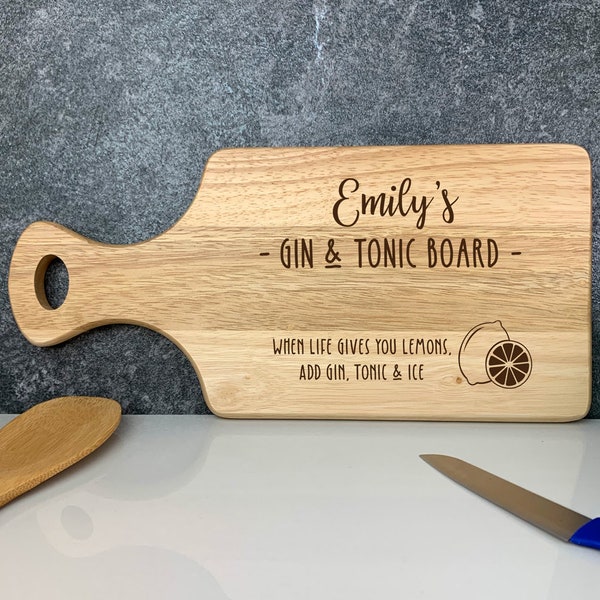 Gin & Tonic Personalised Wooden Paddle Board, Gin Lovers Gift, When Life Gives You Lemons Add Gin, Tonic and Ice, Mother's Day Gift