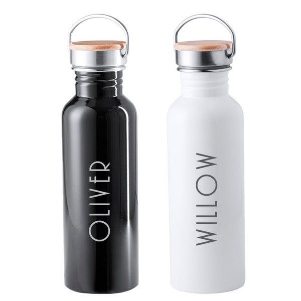 Personalised Metal Water Bottle - Reusable 800 ml Art Deco Style - BPA Free Leakproof Sports Drinking Travel Flask - Customise with any name