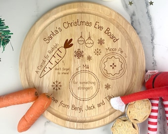Personalised Christmas Eve Board, Mince Pie for Santa | Father Christmas, Carrot and Milk for Rudolph Treat, Wooden Xmas Eve Treat Plate
