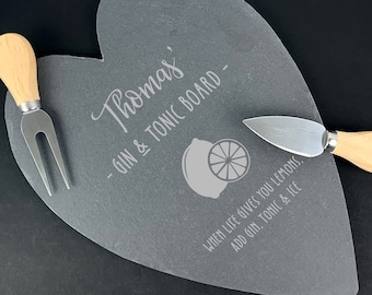 Custom G&T Slate Heart Chopping Cheese Board, Gin Tonic Station, Bebidas Gin Lovers Gift When Life Gives Lemons + Gin Tonic