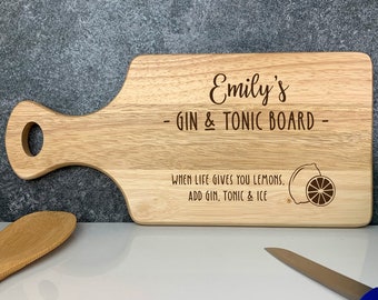 Tabla de remo de madera personalizada Gin & Tonic, regalo para amantes de la ginebra, cuando la vida te da limones añade ginebra, tónica y hielo, regalo del Día de la Madre