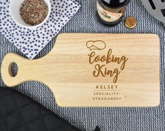 Cooking King Tabla de cortar de madera personalizada, tabla de servir de corte, regalos del Día del Padre, regalos de cumpleaños familiares para él, papá, abuelo