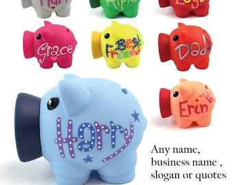 Personalised Piggy Bank, Hand Drawn Customised Plastic Piggi Bank, Money Box Pot of Dreams, Kids Gifts, Savings, Any Name / Slogan / Quotes