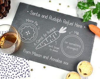 Personalised Christmas Eve Board, Mince Pie for Santa | Father Christmas, Carrot and Milk for Rudolph Treat, Slate Xmas Eve Treat Plate