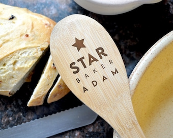 Star Baker Wooden Spoon, Personalised Baking Award, Mixing Spoon, Custom Baking Gift, Bake Off Challenge, Birthday Cooking Kitchen Gifts