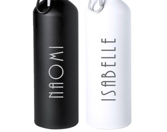 Gepersonaliseerde matte waterfles metalen drinkfles 800 ml art deco design waterfles met karabijnhaak - yoga, sportschool, werk, kerstcadeau
