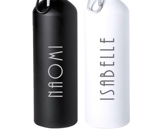 Personalised Matt Water Bottle Metal Drinks Bottle 800ml Art Deco Design Carabineer Clip Water Bottle - Yoga, Gym, Work, Christmas Gift