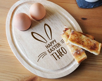 Personalised Happy Easter Breakfast Board, Egg & Soldiers Serving Board, Wooden Egg Board, Easter Gift for Kids, Children, Son, Daughter