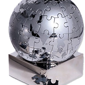 Globo terráqueo rompecabezas Jigsaw World - Acero inoxidable - Se puede personalizar con grabado láser - Regalo para profesores, logotipo personalizado - Pisapapeles