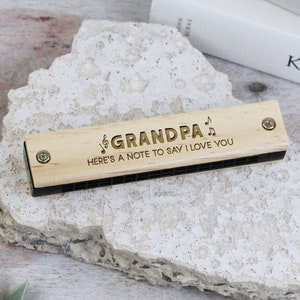 Harmonica personnalisé pour papa, petit mot pour lui dire je t'aime, fête des pères, harmonica en bois, instrument de musique, musique diatonique
